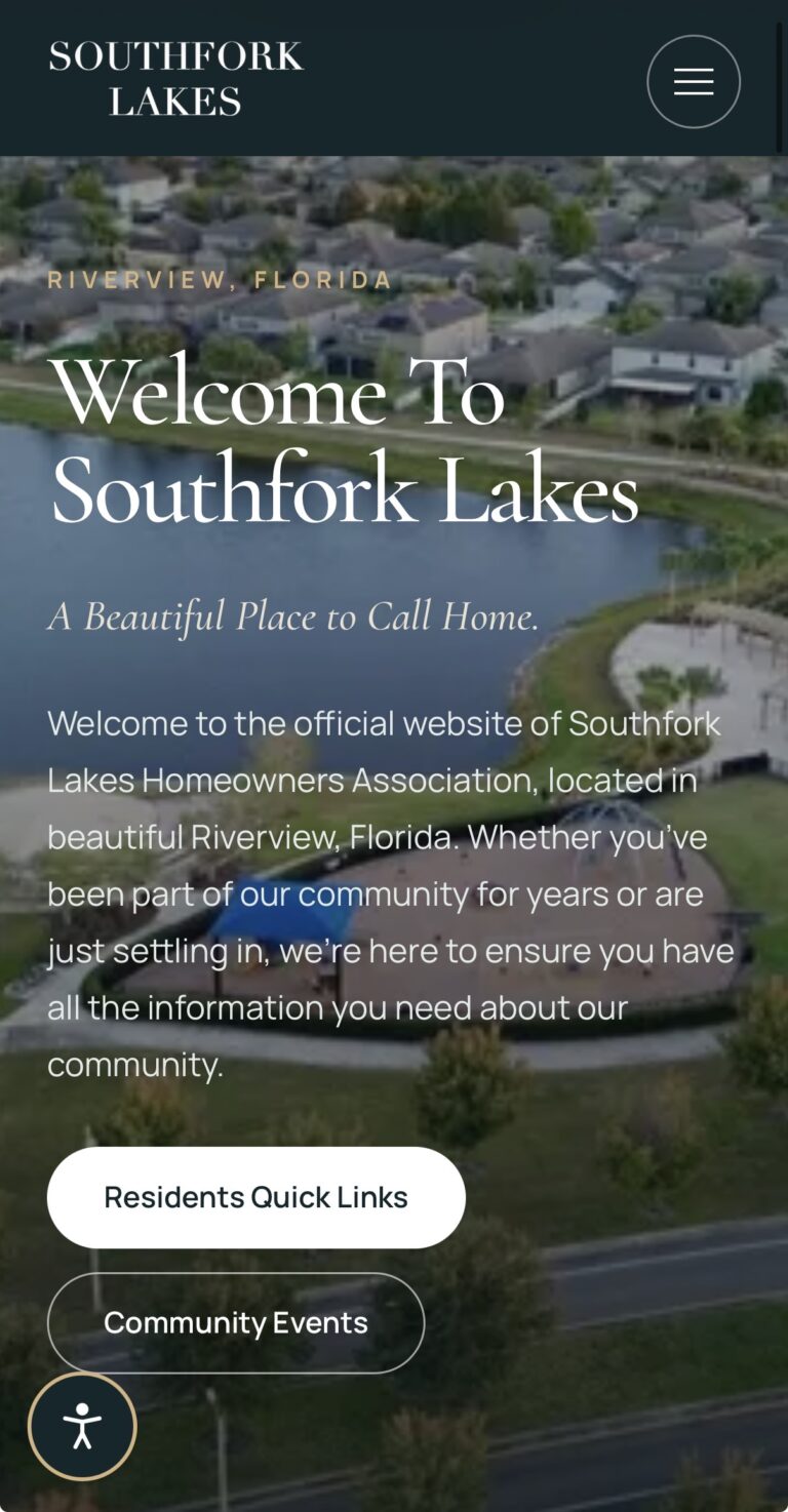 Southfork Lakes Homeowners Association website on a phone